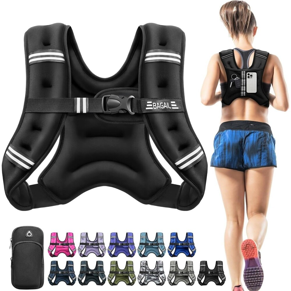 BAGAIL Women's Weighted Vest 10 lb Black Running Walking Reflective Stripes Vest